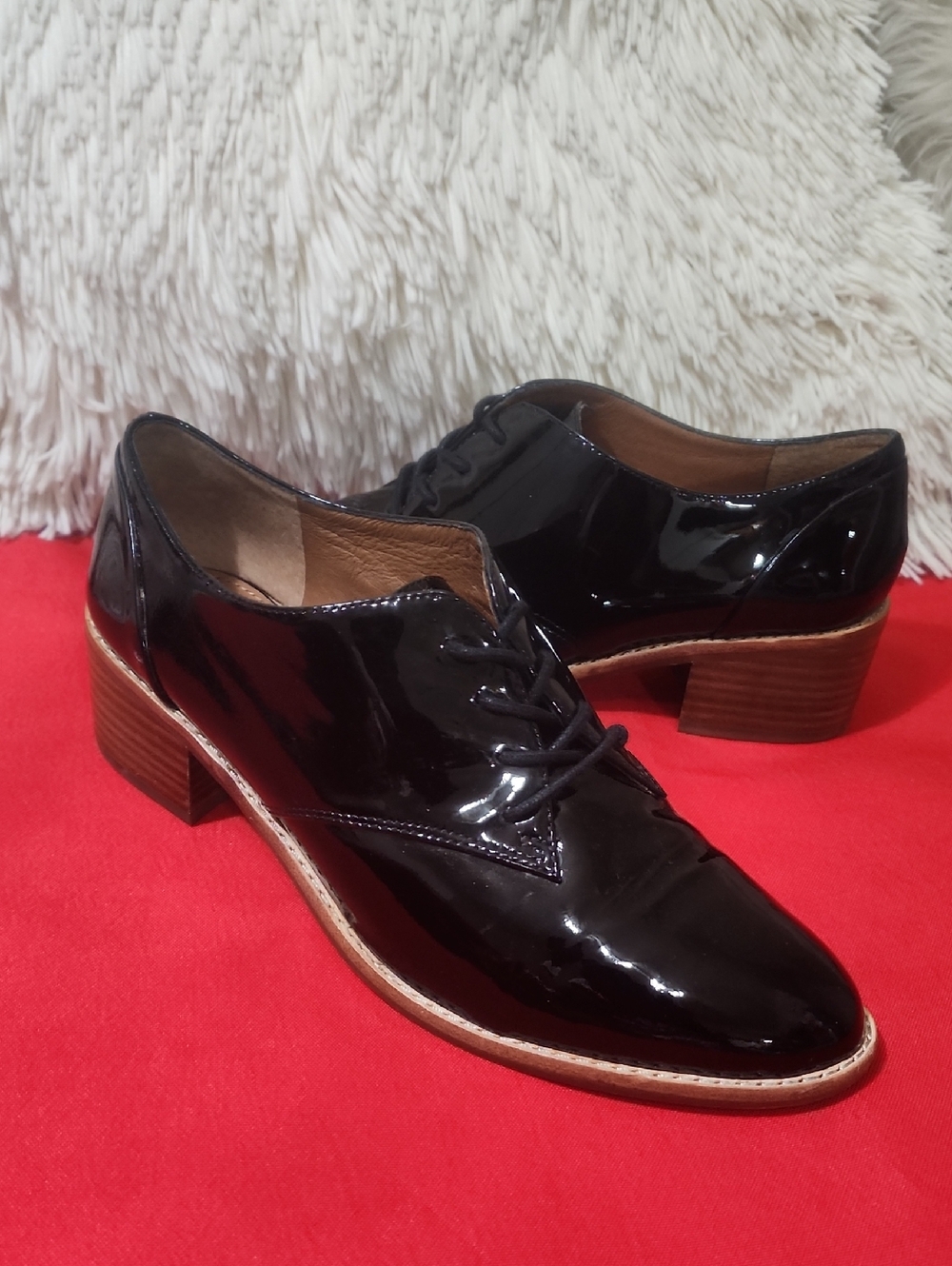 Louise et Cie Women's Patent Leather Laced Oxfords Black Block
